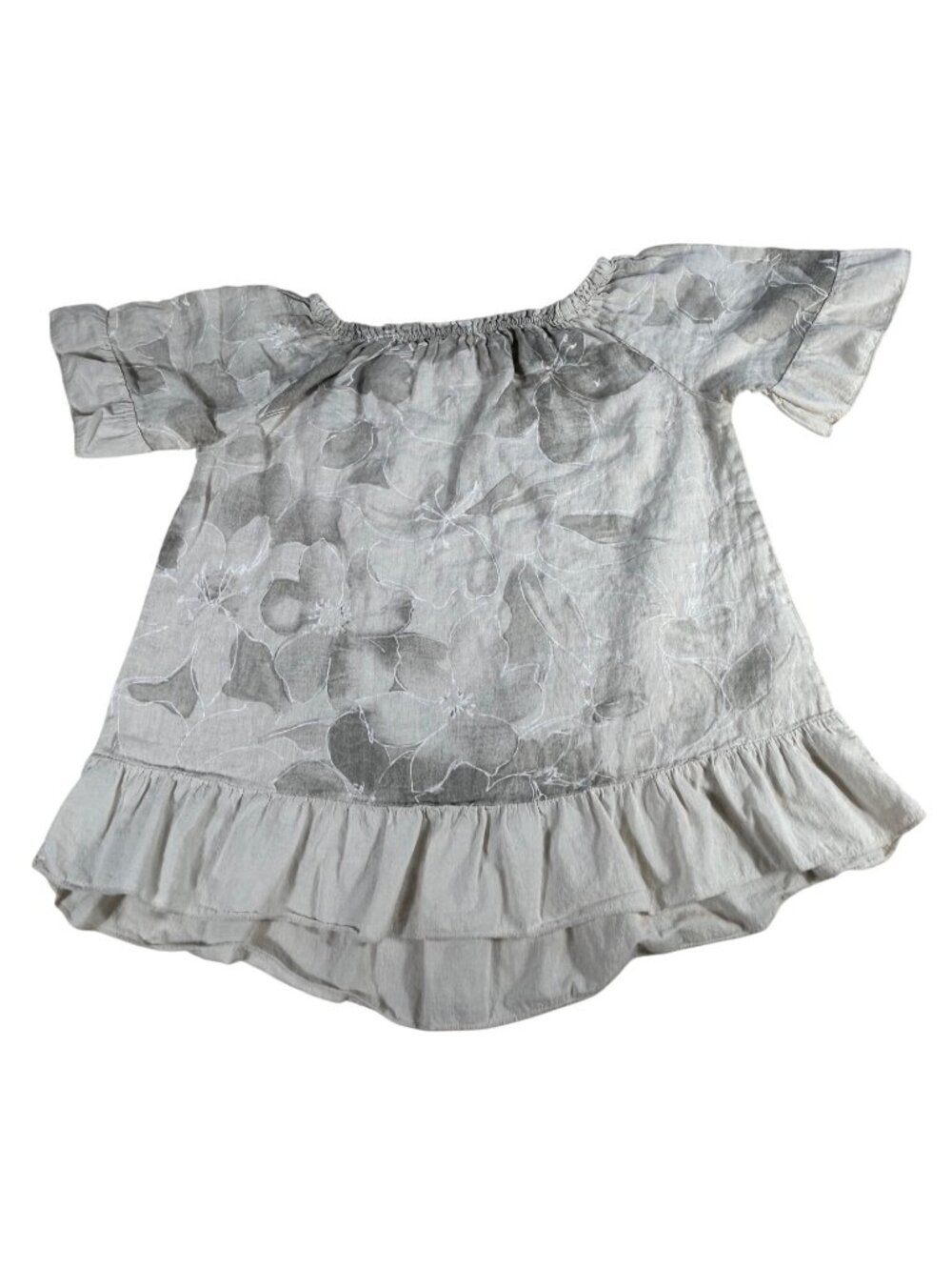 Terzo Millennio Linen Top Size M BOHO Ruffle Hem In Gray Beige Made In Italy